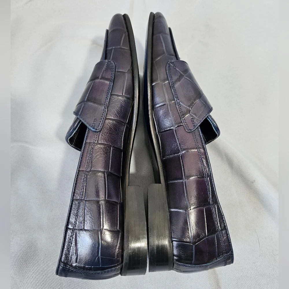 Sardinelli Barletta Italy Quiet Luxury Navy Double Monk Strap Loafers Sz 43/10